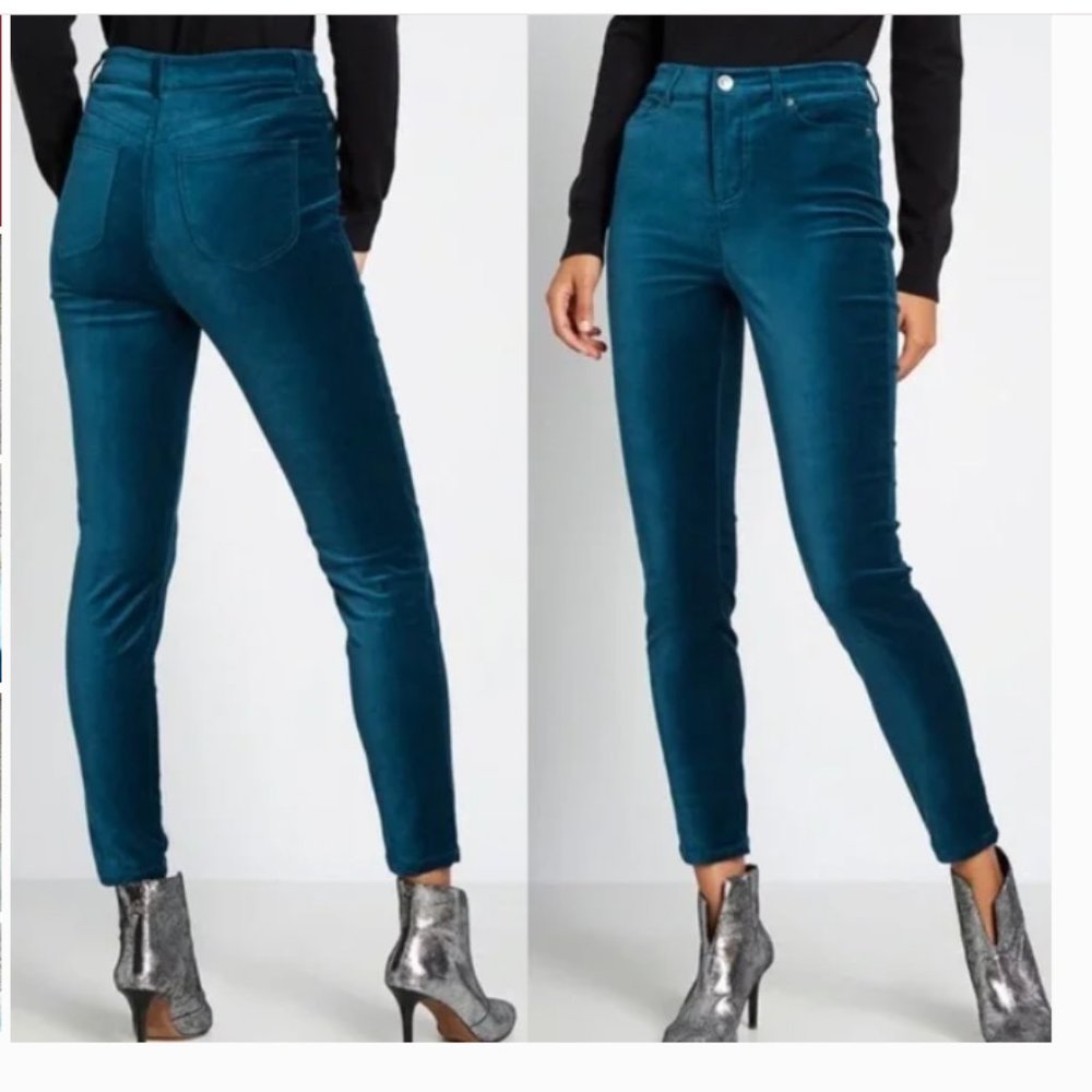 Modcloth ‘Simply Divine’ Teal Velvet Skinny Jeans